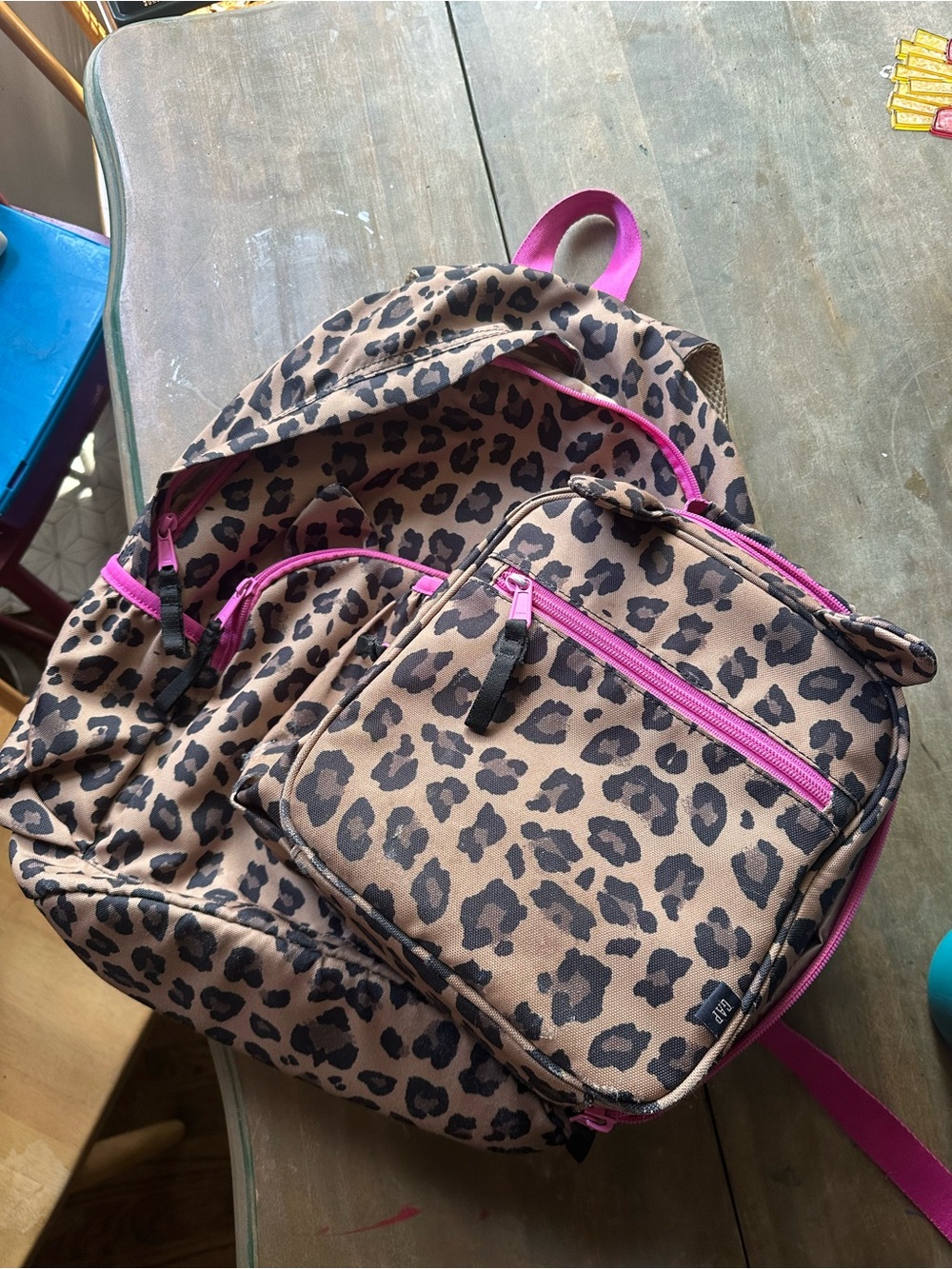GAP Leopard Print Kids Backpack with Pink Trim and Lunch Bag